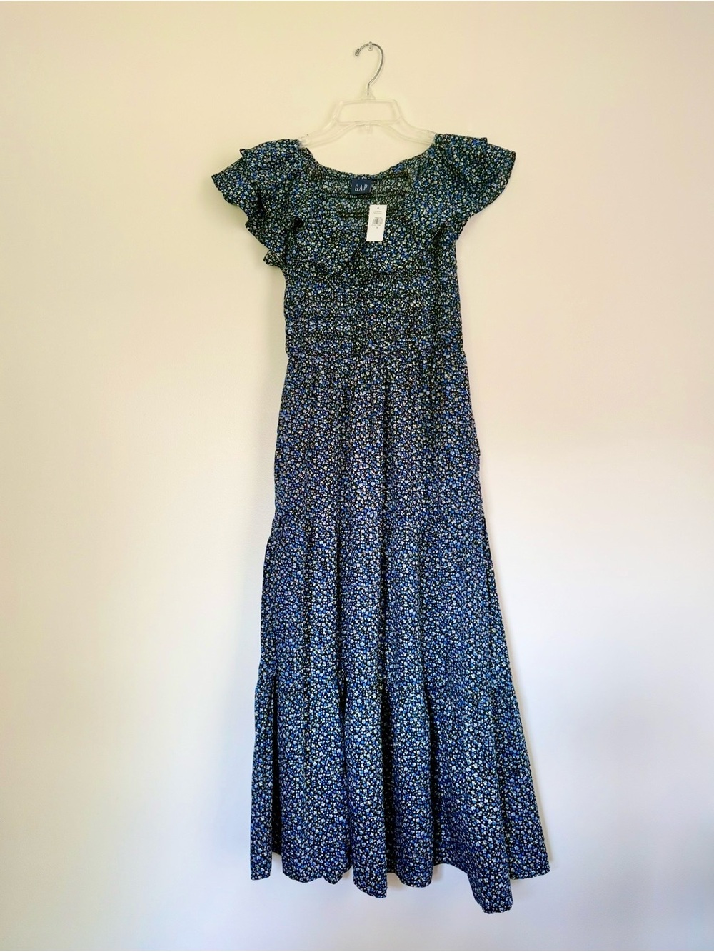 NWT GAP Blue Smocked Off-the-Shoulder Midi Dress US Size S